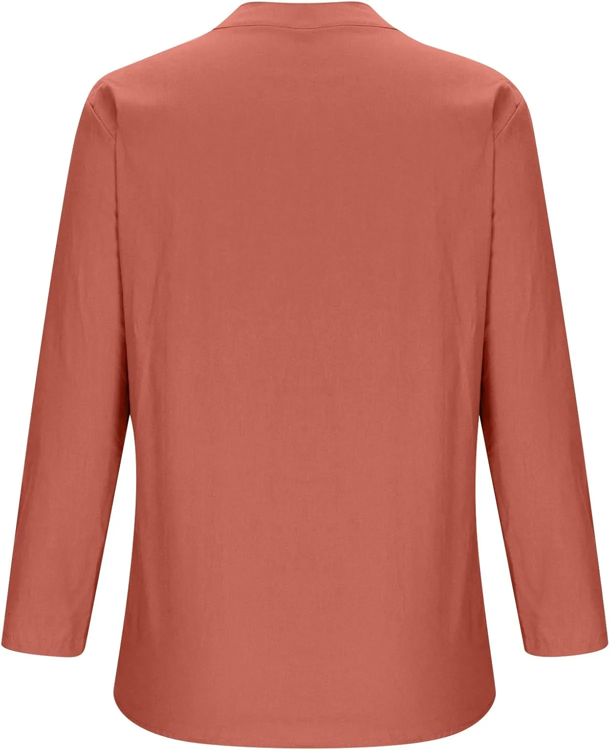 HGps8w Oversized Cotton Linen Tops for Women Half Button V Neck Long Sleeve Loose T-Shirts Summer Solid Color Tunic Blouse