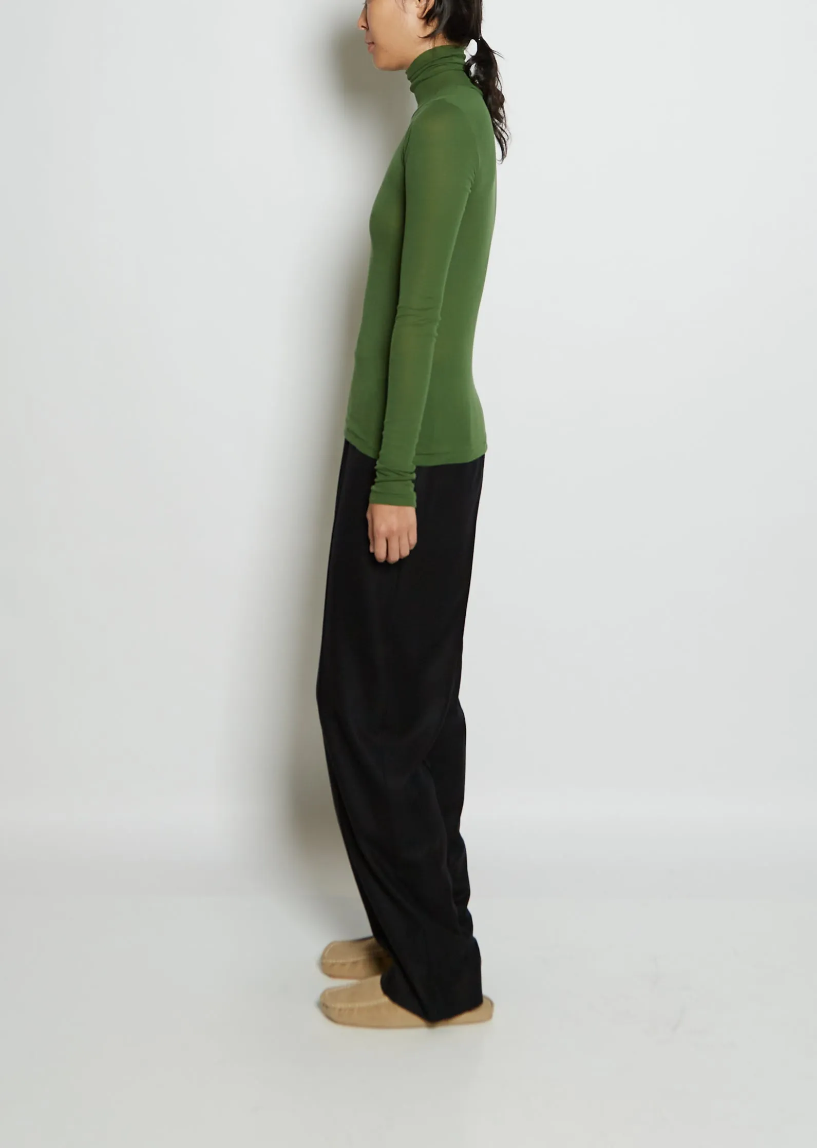 High Gauge Sheer Cotton Rib Turtleneck — Green