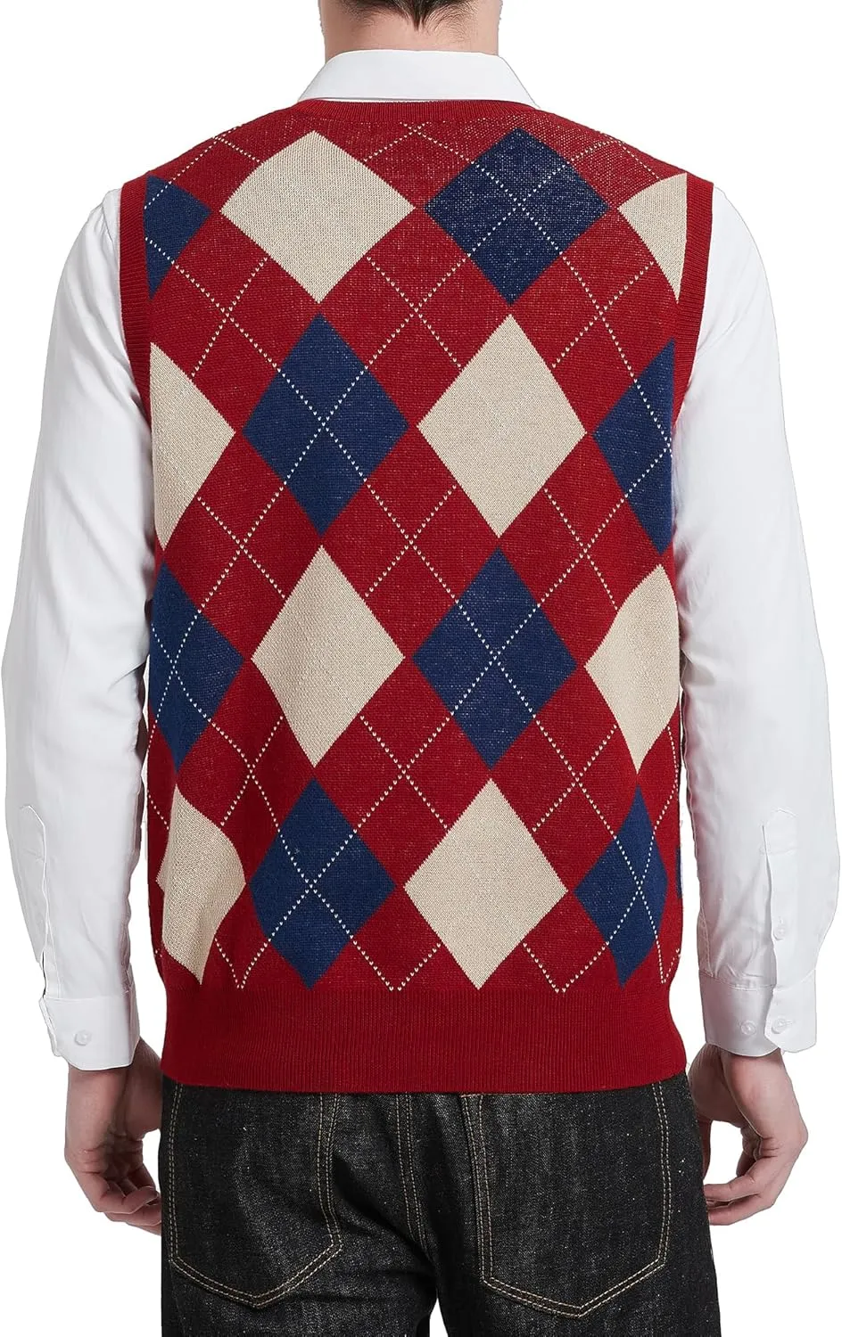 Kallspin Men's Argyle Vest Sweater Wool Blend V-Neck Sleeveless Pullover Sweater