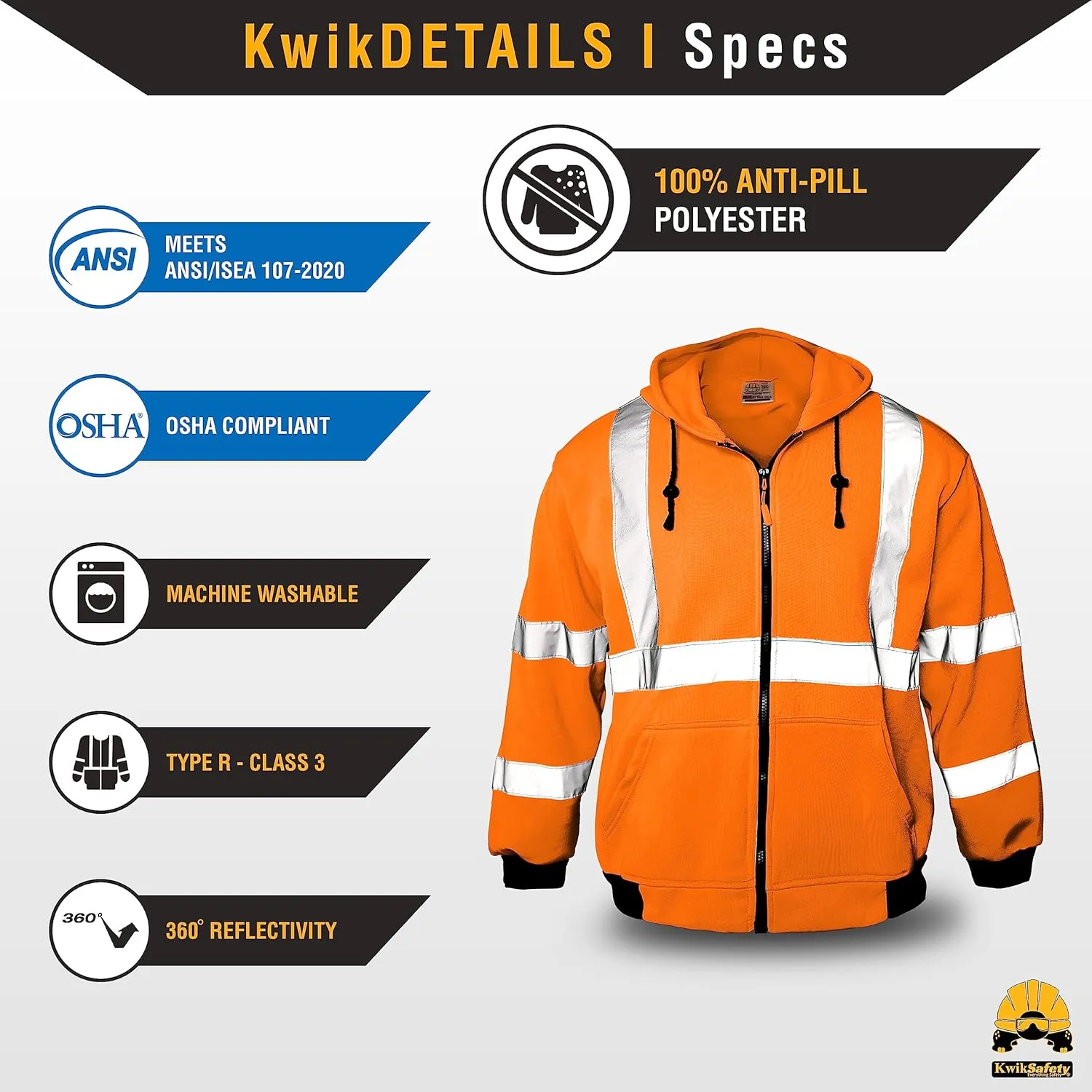 KwikSafety - Charlotte, NC - Men's Fleece Safety Hoodie | PPE Hi Vis Reflective Work Jackets