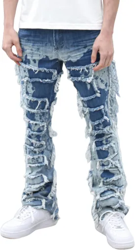 Men's Ripped Bootcut Jeans Slim Fit Bell Bottom Jeans for Men 70s Ripped Flared Denim Pants Stacked