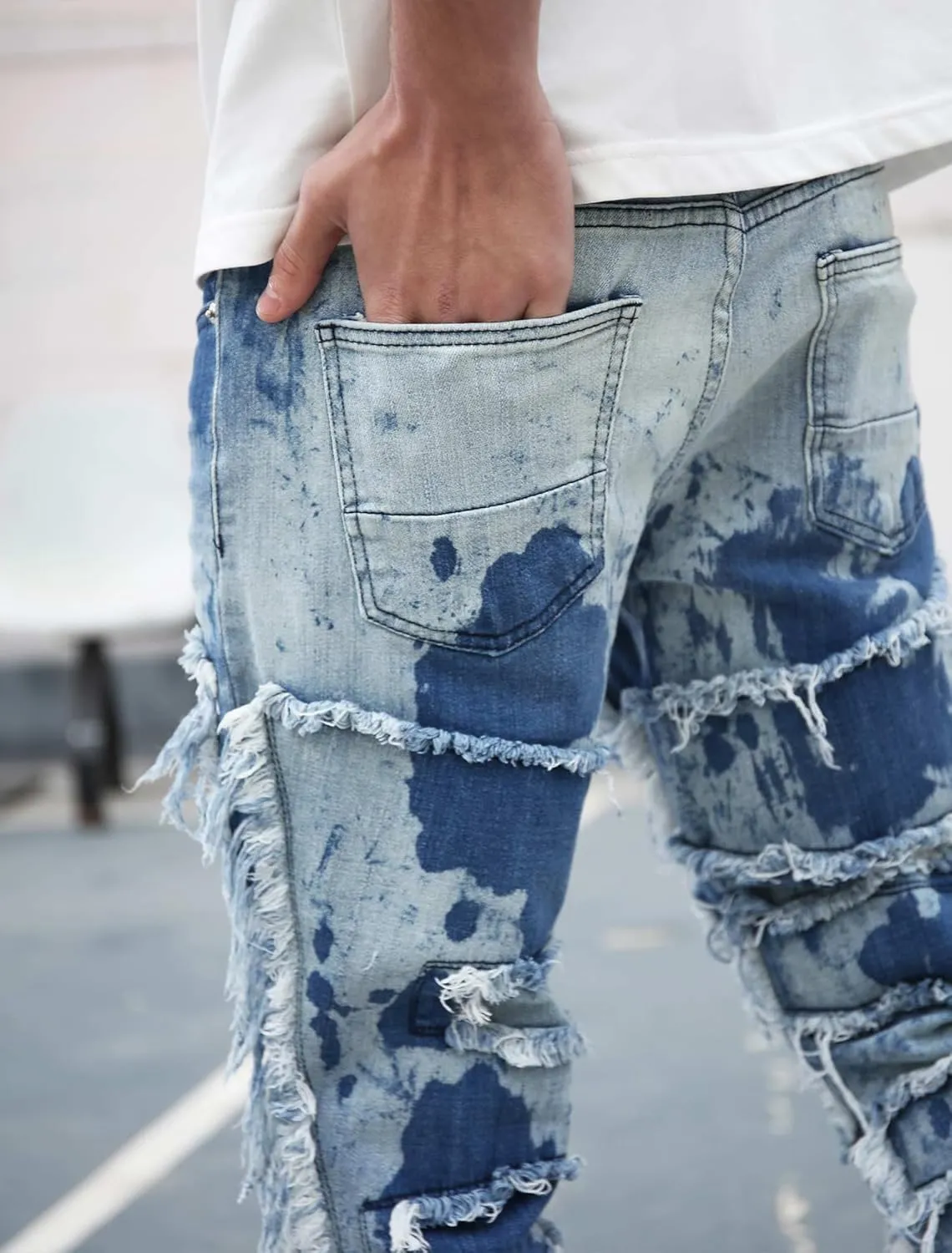 Men's Ripped Bootcut Jeans Slim Fit Bell Bottom Jeans for Men 70s Ripped Flared Denim Pants Stacked