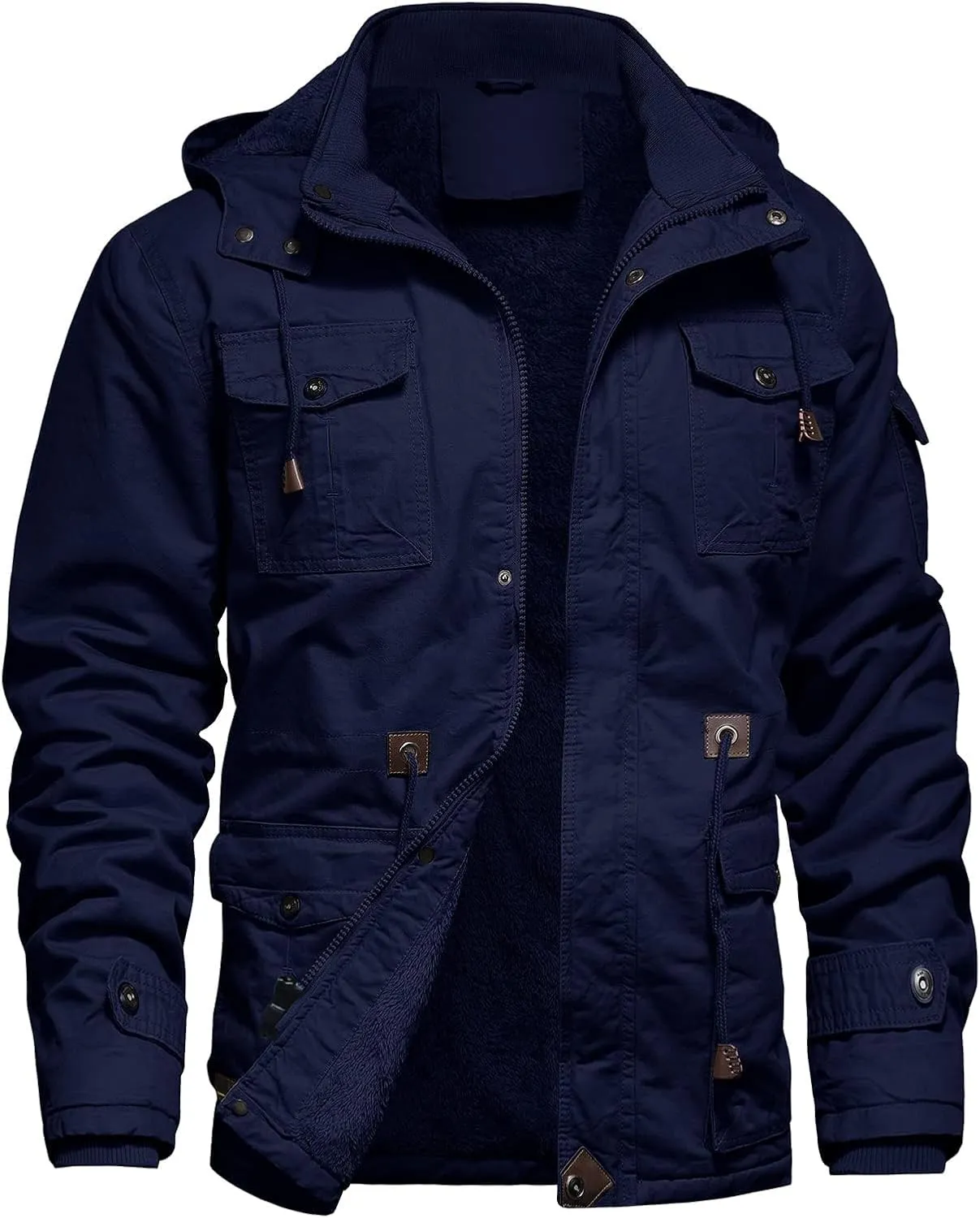 Men's Winter Jacket Military Jacket Fleece Lined Warm Cargo Jackets Removable Hood Cotton Work Coat