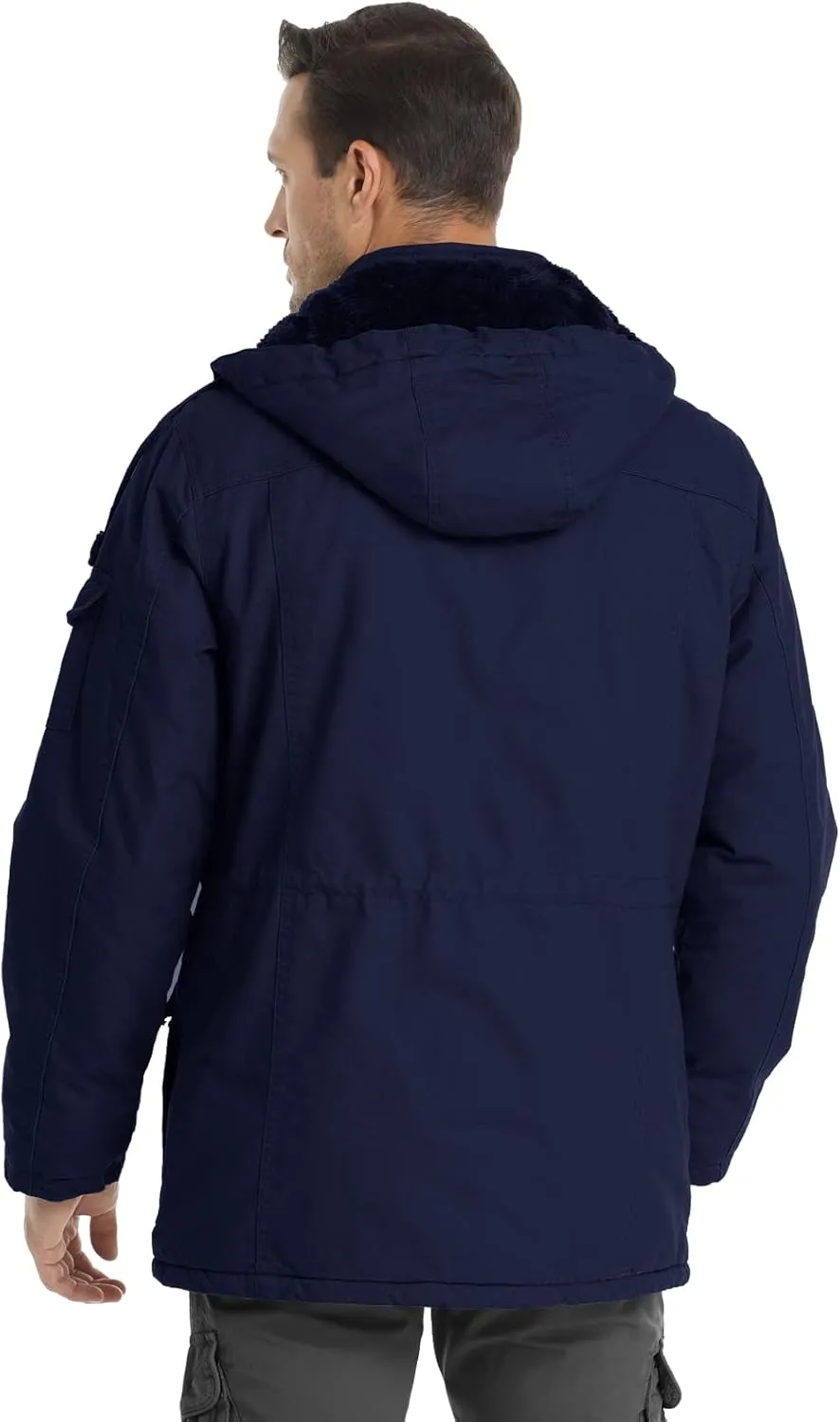 Men's Winter Jacket Military Jacket Fleece Lined Warm Cargo Jackets Removable Hood Cotton Work Coat