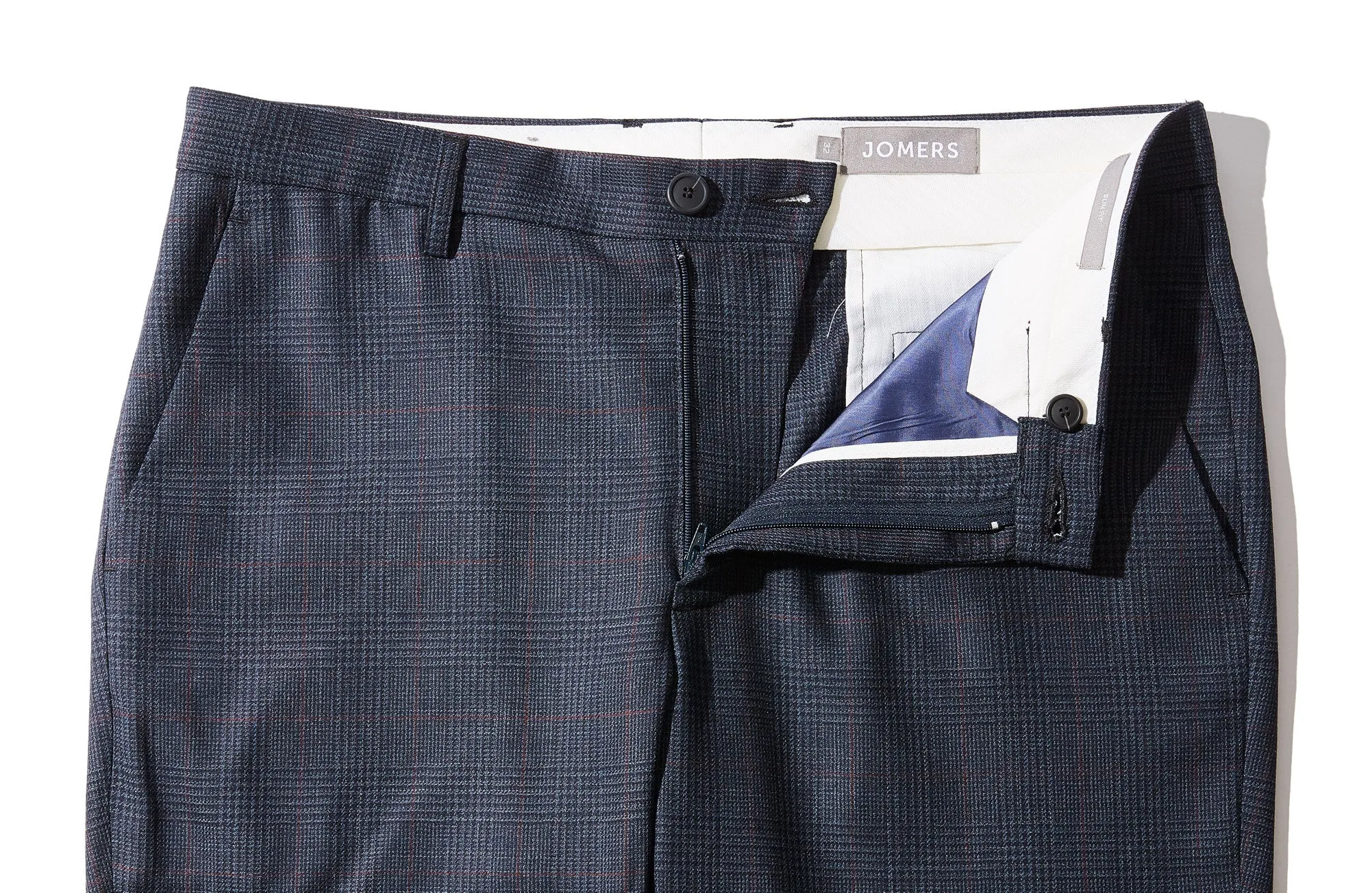 Merton - Dark Blue Plaid Worsted Wool Trousers