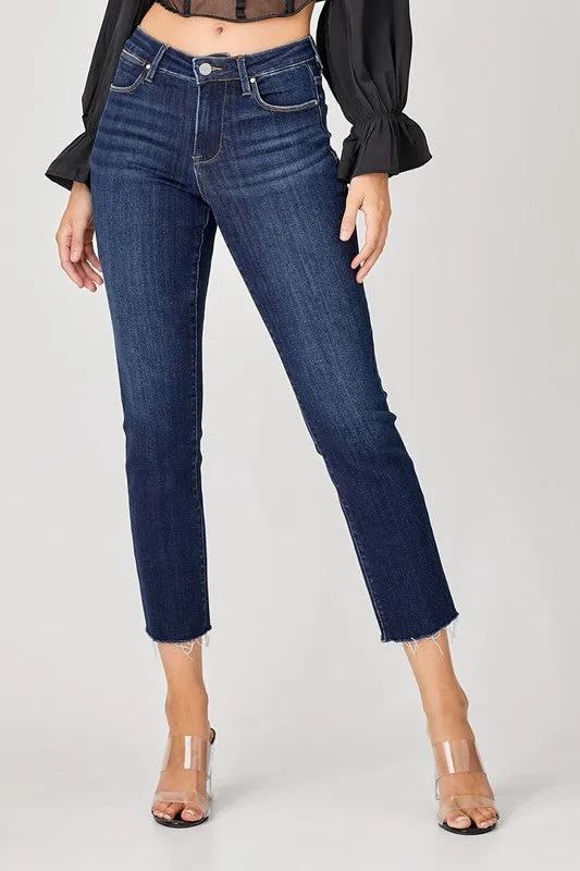 Mid Rise Straight Raw Edge Jeans