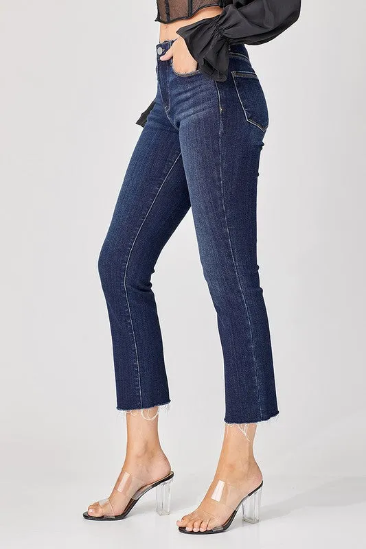 Mid Rise Straight Raw Edge Jeans