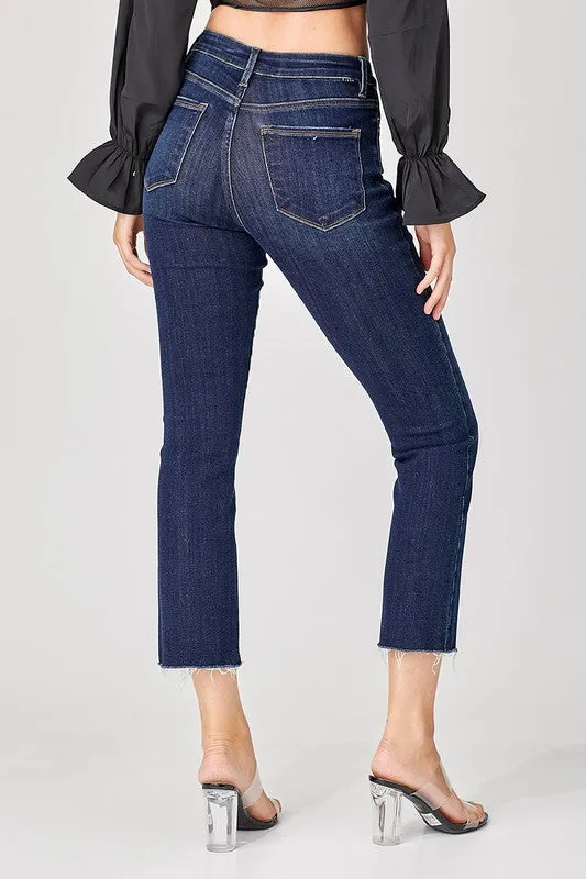 Mid Rise Straight Raw Edge Jeans