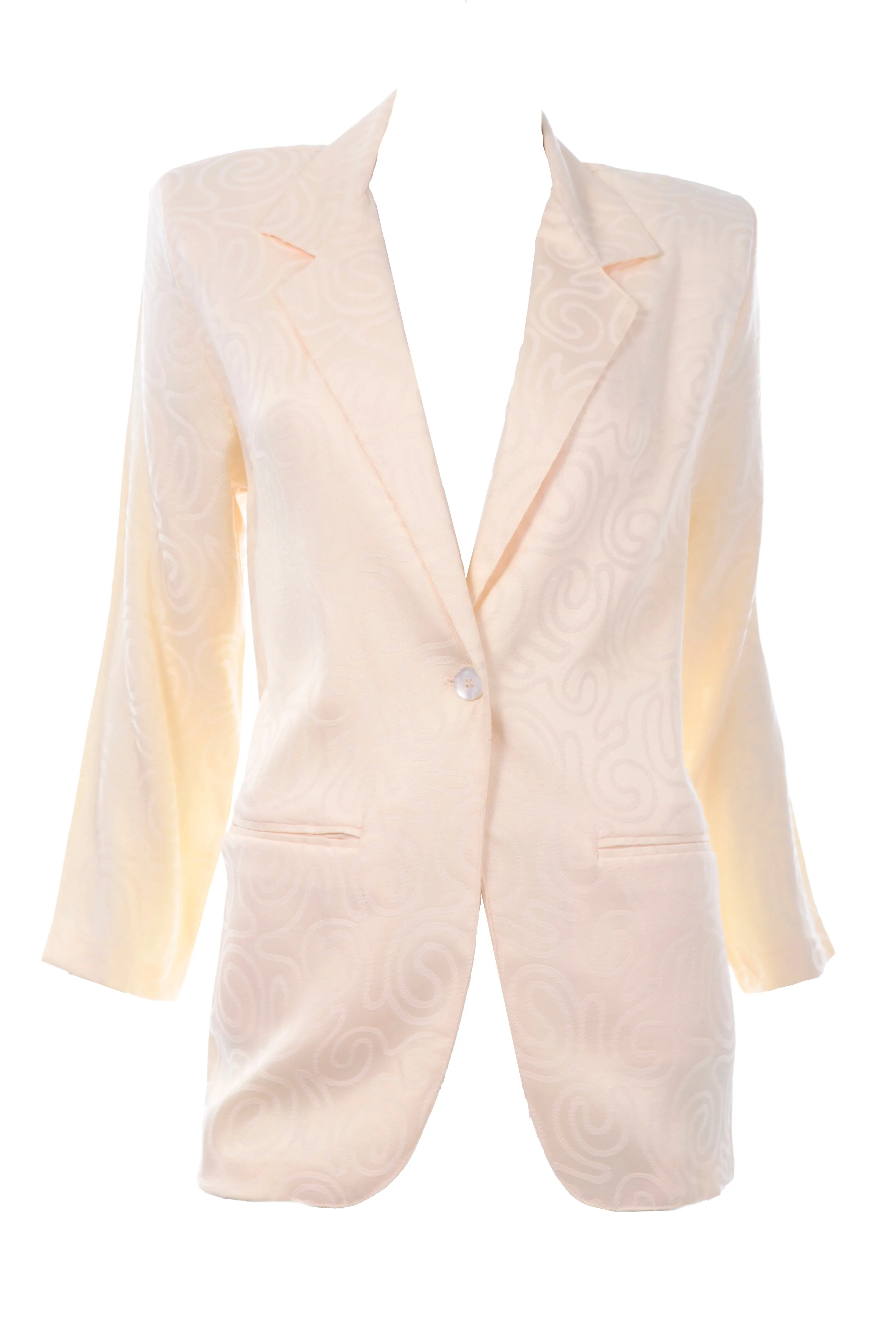 ON HOLD// 1990s J. Andrews Cream Silk Swirl Pattern Long Blazer