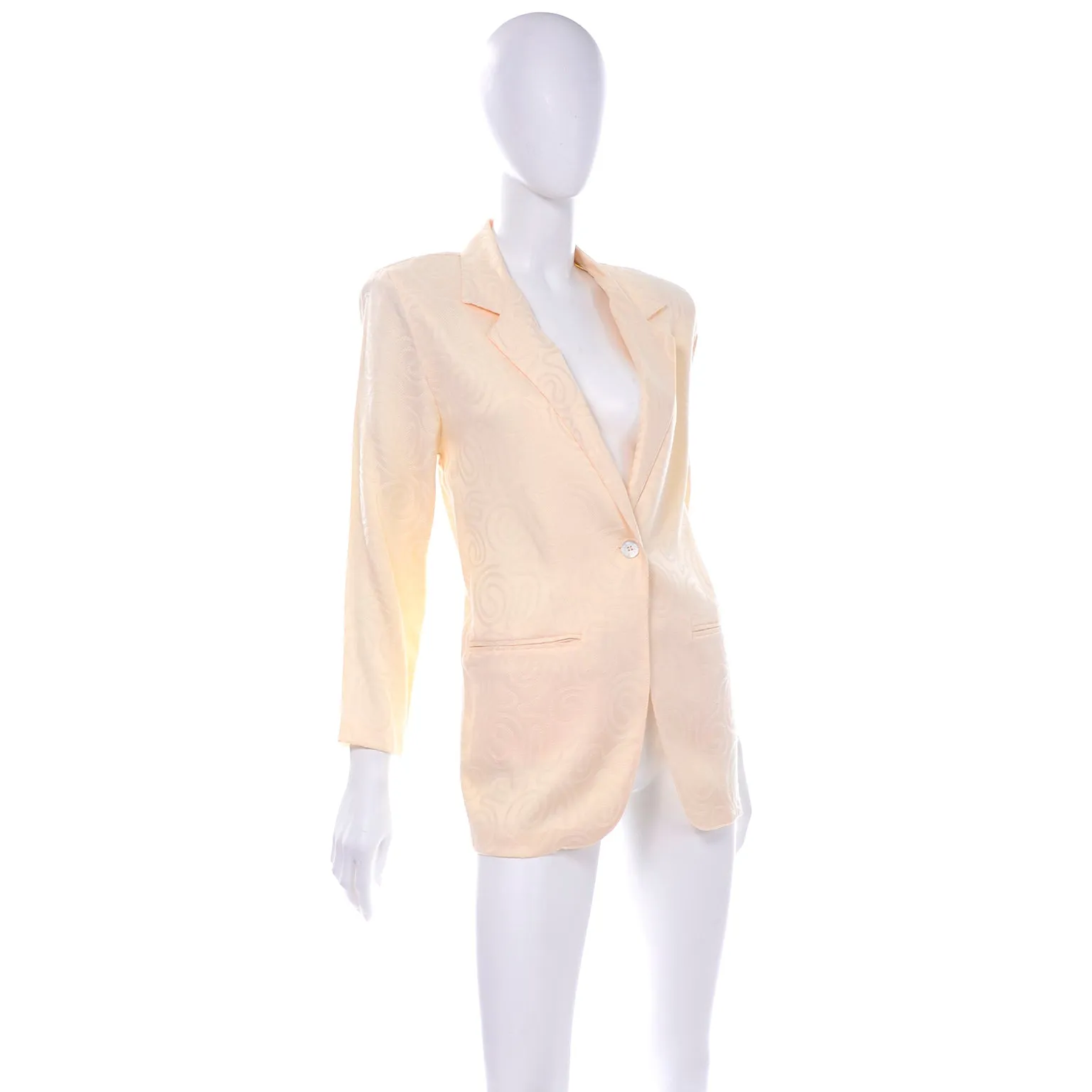 ON HOLD// 1990s J. Andrews Cream Silk Swirl Pattern Long Blazer