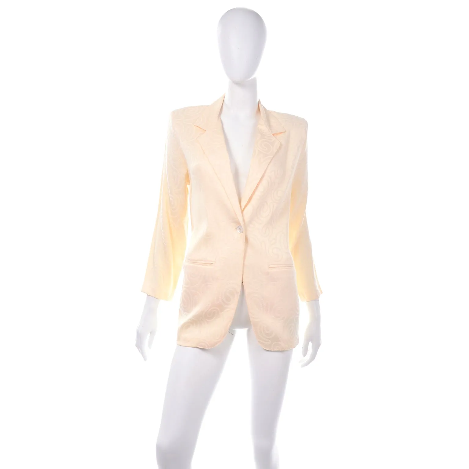ON HOLD// 1990s J. Andrews Cream Silk Swirl Pattern Long Blazer