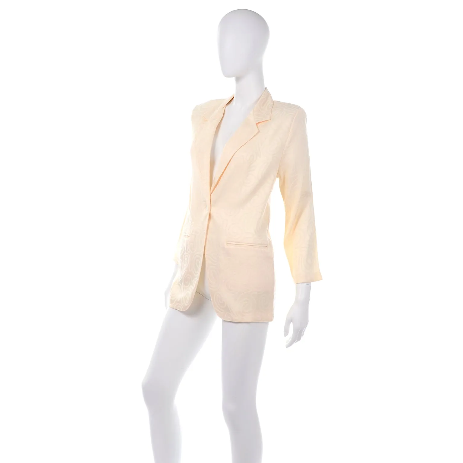 ON HOLD// 1990s J. Andrews Cream Silk Swirl Pattern Long Blazer