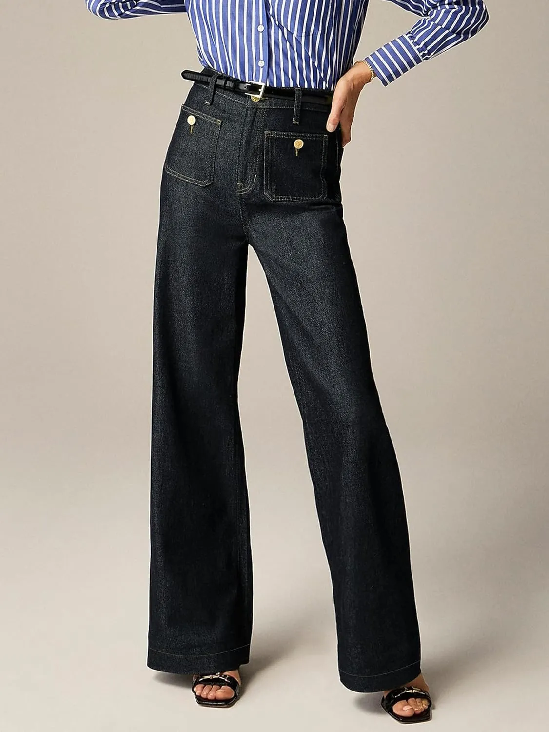 Oprah's Favorite Jeans Baggy Jeans High Waisted Wide Leg Straight Stretchy Denim Pants with Patch Pockets
