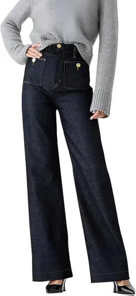 Oprah's Favorite Jeans Baggy Jeans High Waisted Wide Leg Straight Stretchy Denim Pants with Patch Pockets