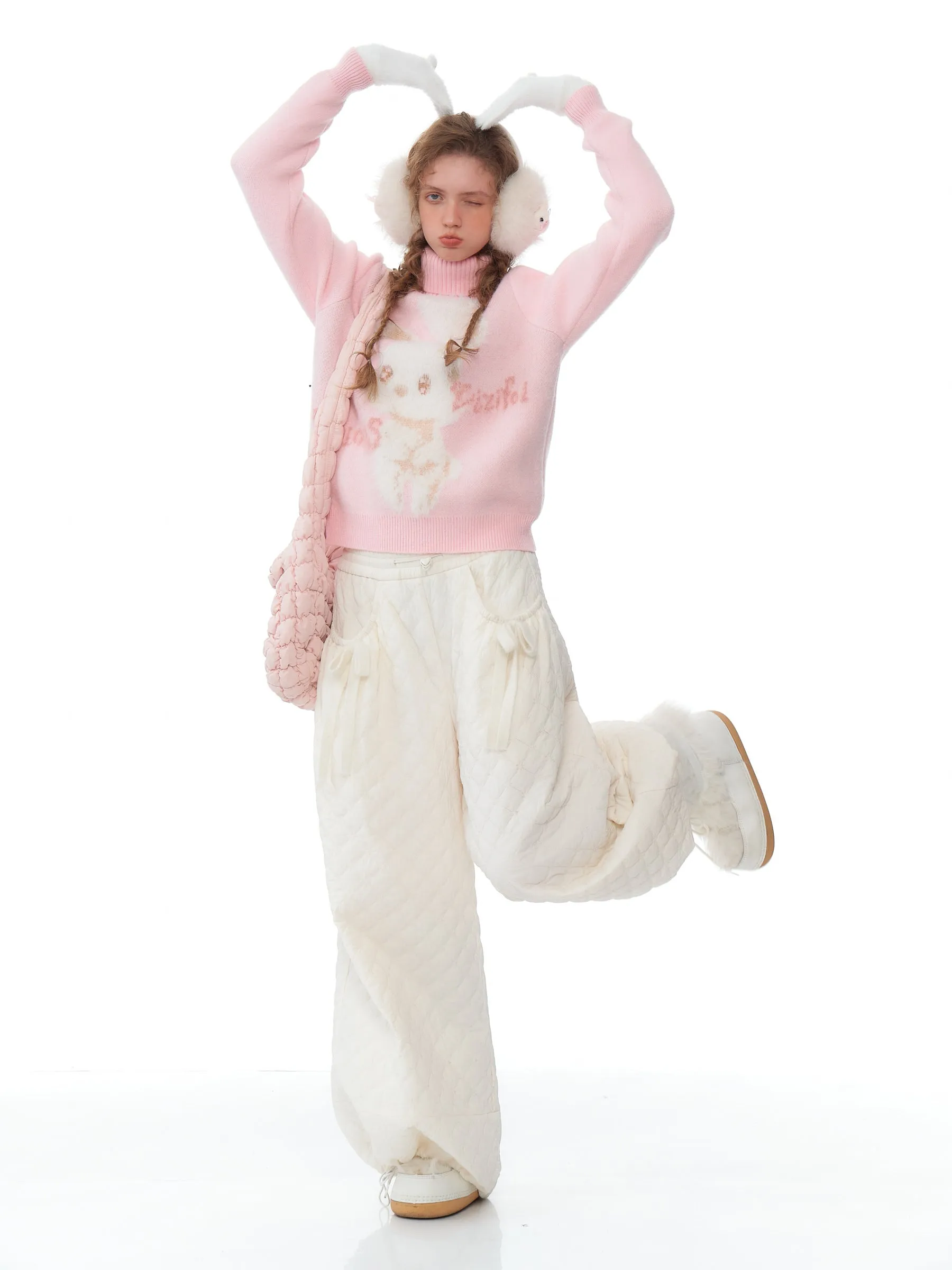 Pink Bunny Turtleneck Sweater