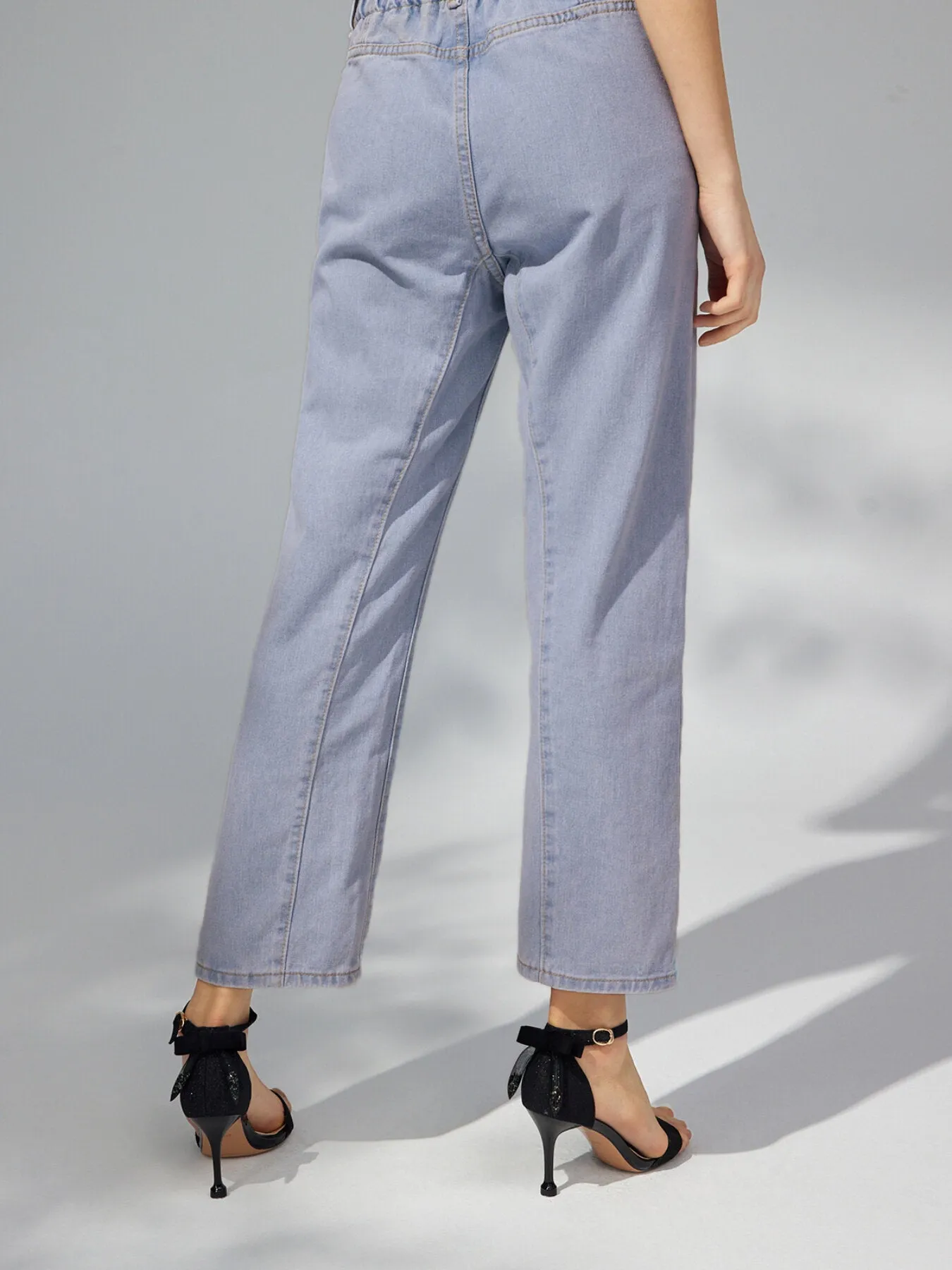 Plain Button Pocket Straight Leg Jeans