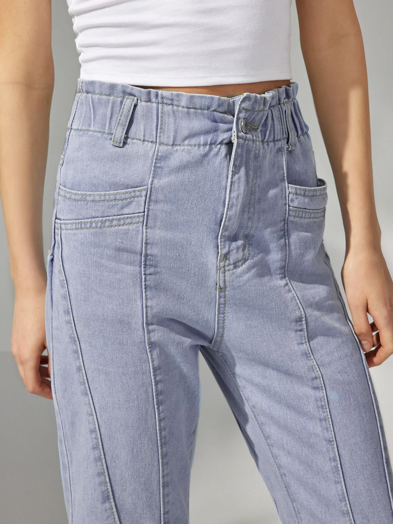 Plain Button Pocket Straight Leg Jeans