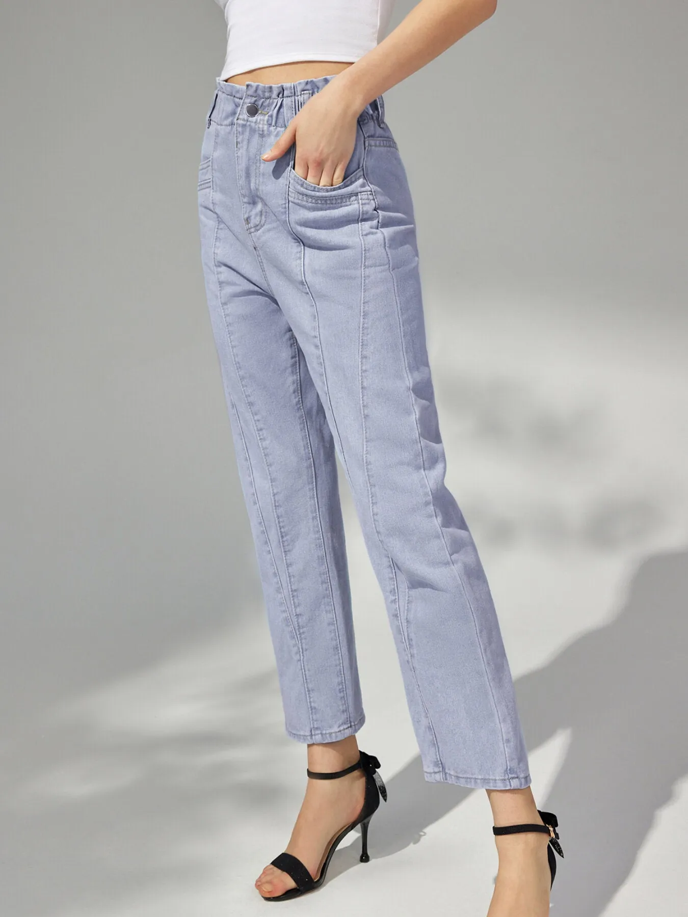 Plain Button Pocket Straight Leg Jeans
