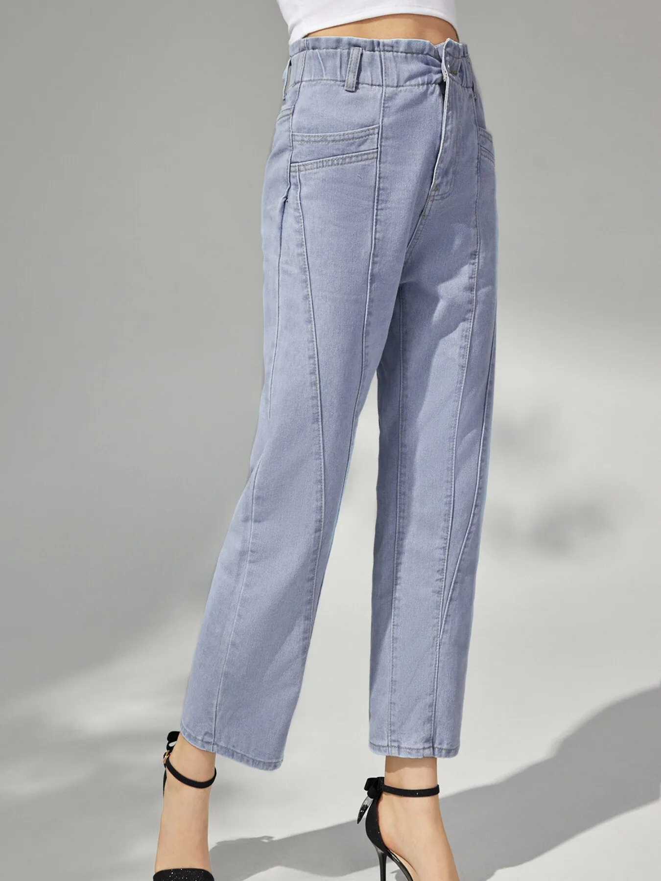 Plain Button Pocket Straight Leg Jeans