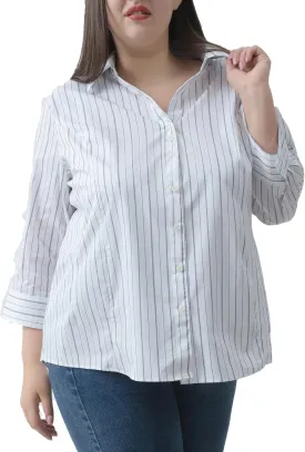 Plus Size 3/4 Sleeve Shirts for Women Button Down Shirts V Neck Women Blouses Tops Business Casual Stretch Shirts