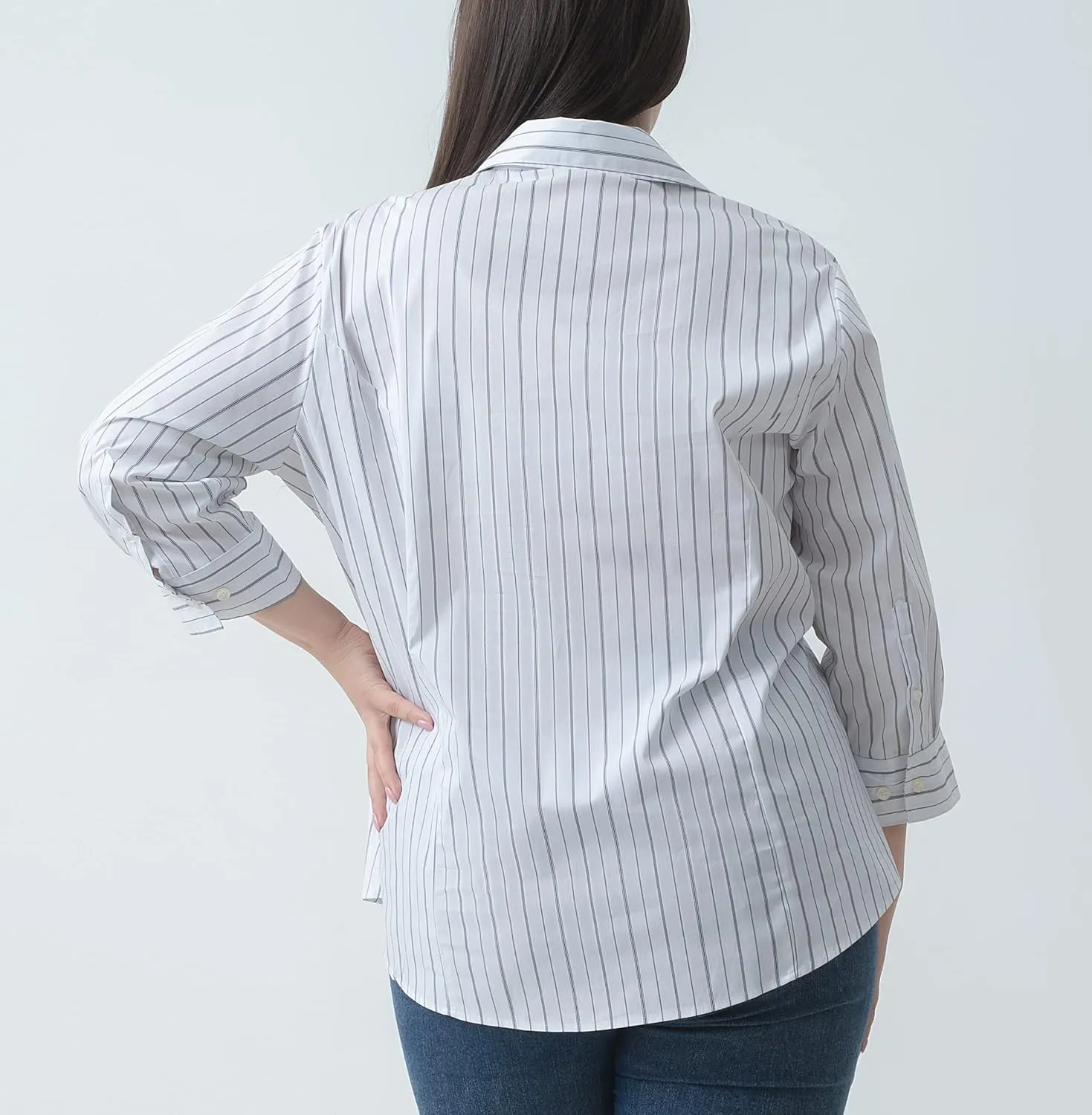 Plus Size 3/4 Sleeve Shirts for Women Button Down Shirts V Neck Women Blouses Tops Business Casual Stretch Shirts