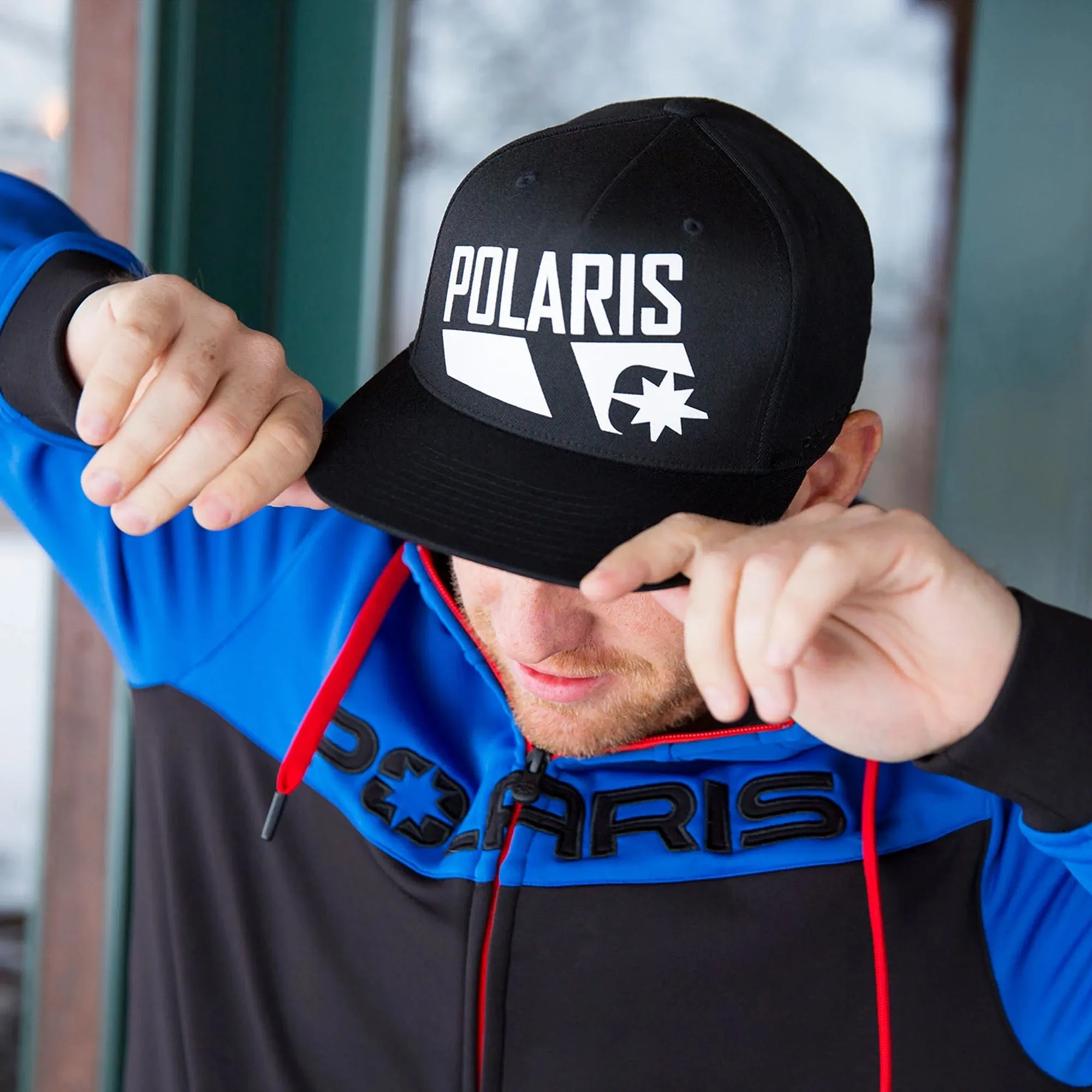 Polaris  Blue Black Tech Full-Zip Hoodie Fleece Lined Warm Sporty Casual Hooded
