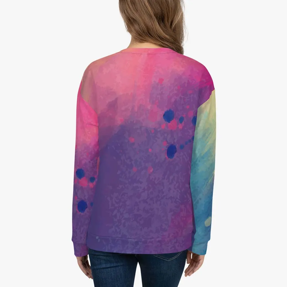 Recycled Fleece Sweatshirt "Cosmic Splash" Orange/Purple/Pink