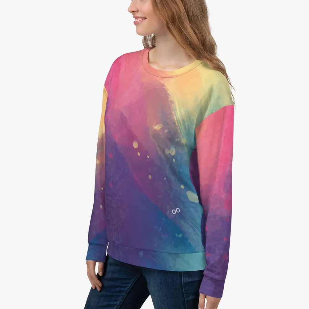 Recycled Fleece Sweatshirt "Cosmic Splash" Orange/Purple/Pink