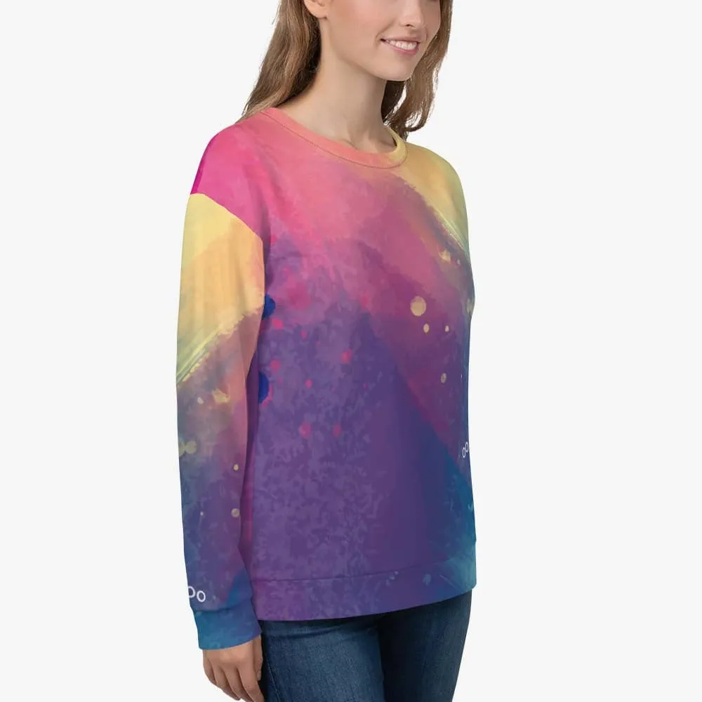 Recycled Fleece Sweatshirt "Cosmic Splash" Orange/Purple/Pink
