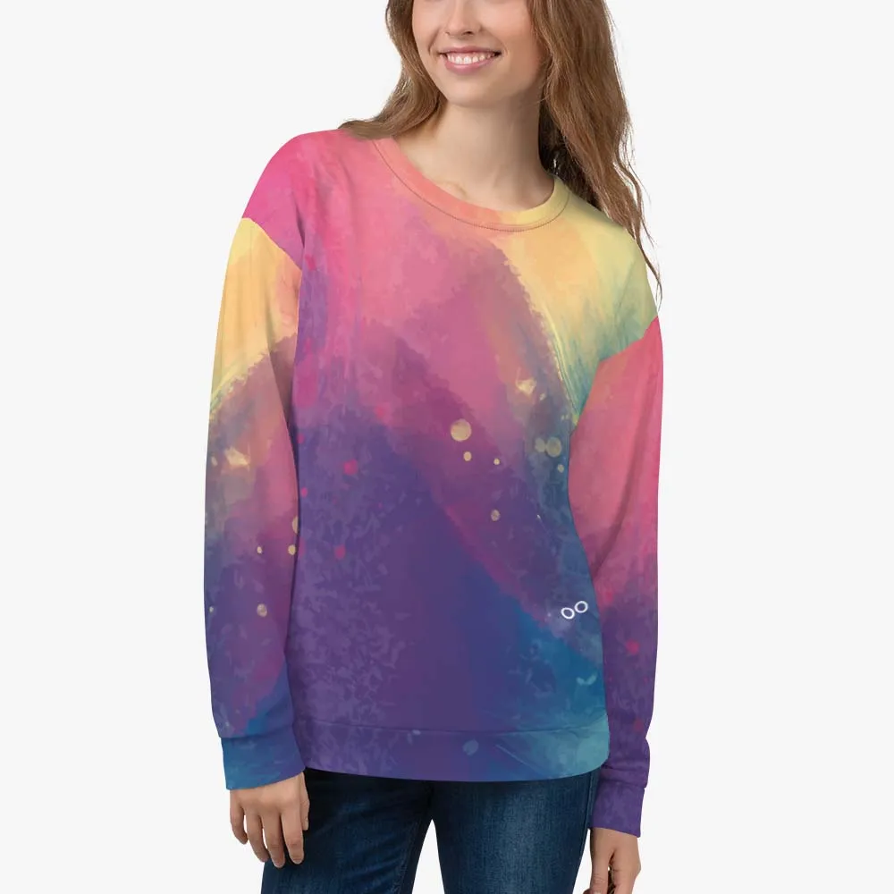 Recycled Fleece Sweatshirt "Cosmic Splash" Orange/Purple/Pink