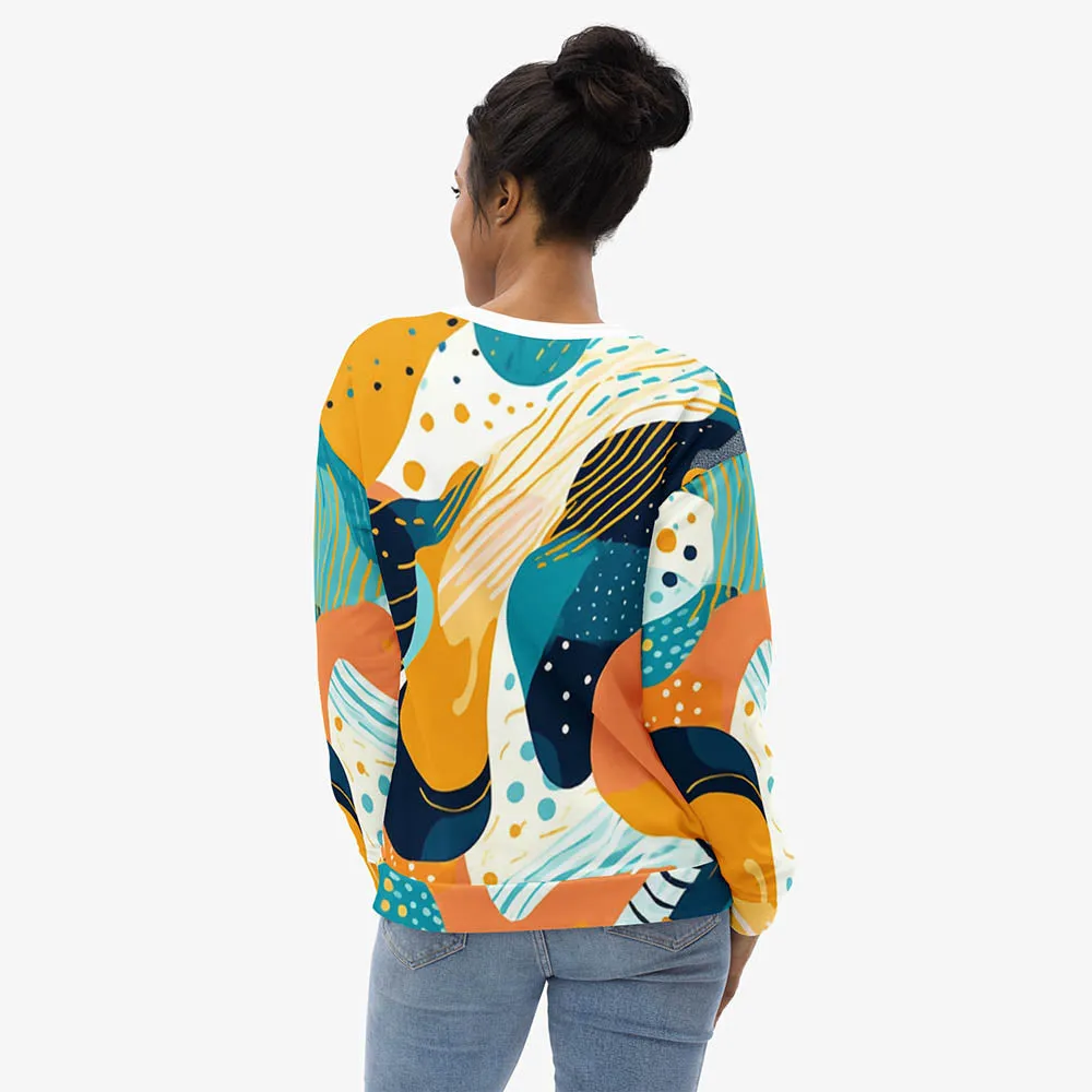 Recycled Fleece Sweatshirt "Seascape" Turquoise/Blue/Yellow