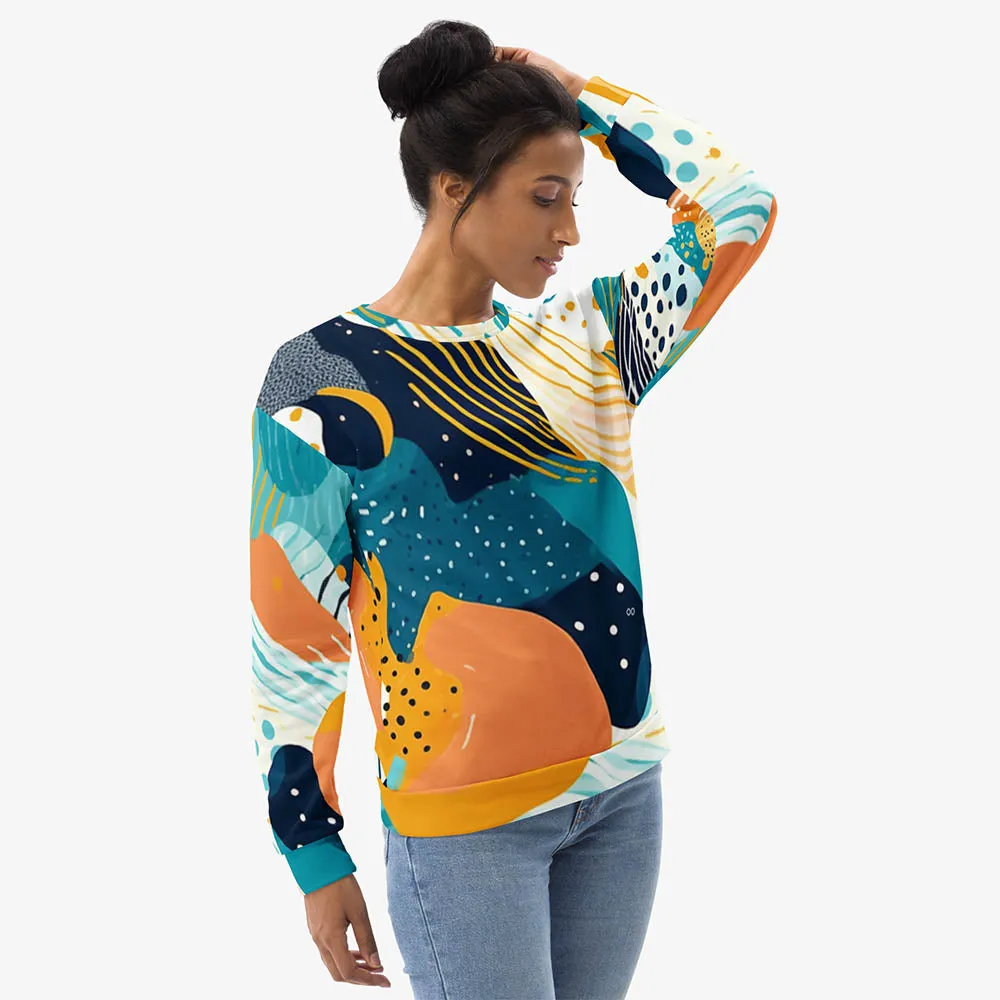 Recycled Fleece Sweatshirt "Seascape" Turquoise/Blue/Yellow