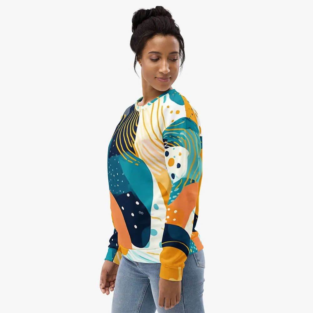 Recycled Fleece Sweatshirt "Seascape" Turquoise/Blue/Yellow