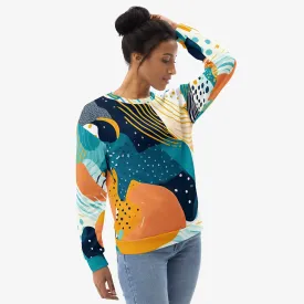 Recycled Fleece Sweatshirt "Seascape" Turquoise/Blue/Yellow