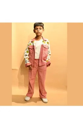 Red And White Football Printed Jacket With Pant Set