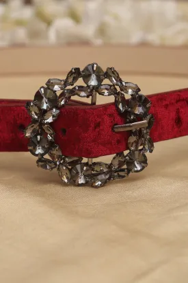 Red Rhinestone Velvet Buckle Belt: Elevate Your Style with Glamour