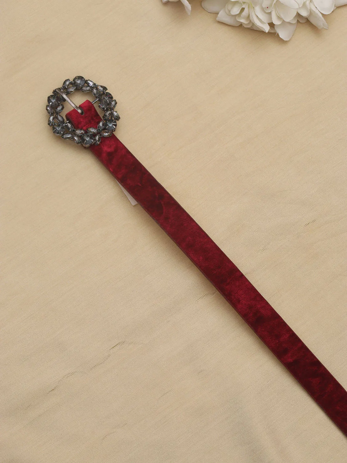 Red Rhinestone Velvet Buckle Belt: Elevate Your Style with Glamour