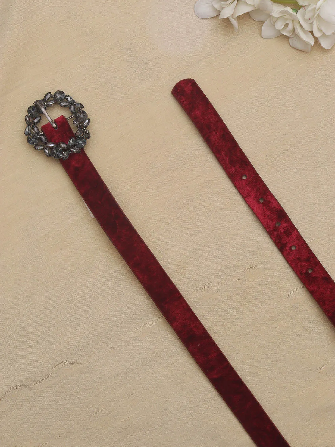 Red Rhinestone Velvet Buckle Belt: Elevate Your Style with Glamour