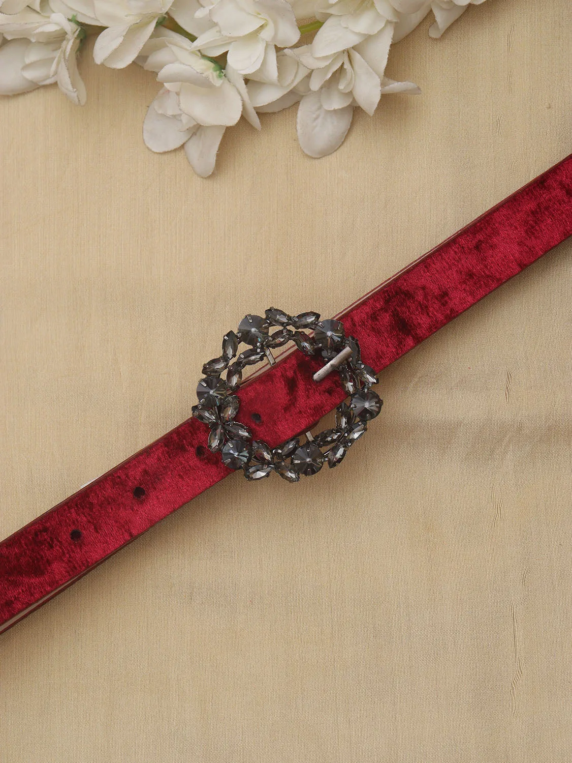 Red Rhinestone Velvet Buckle Belt: Elevate Your Style with Glamour