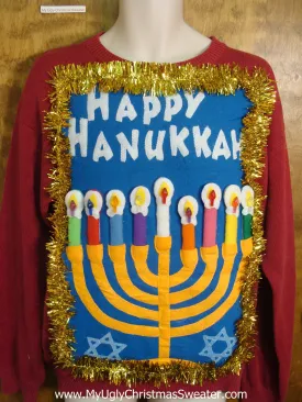 Red Tacky Hanukkah Sweater with Menorah