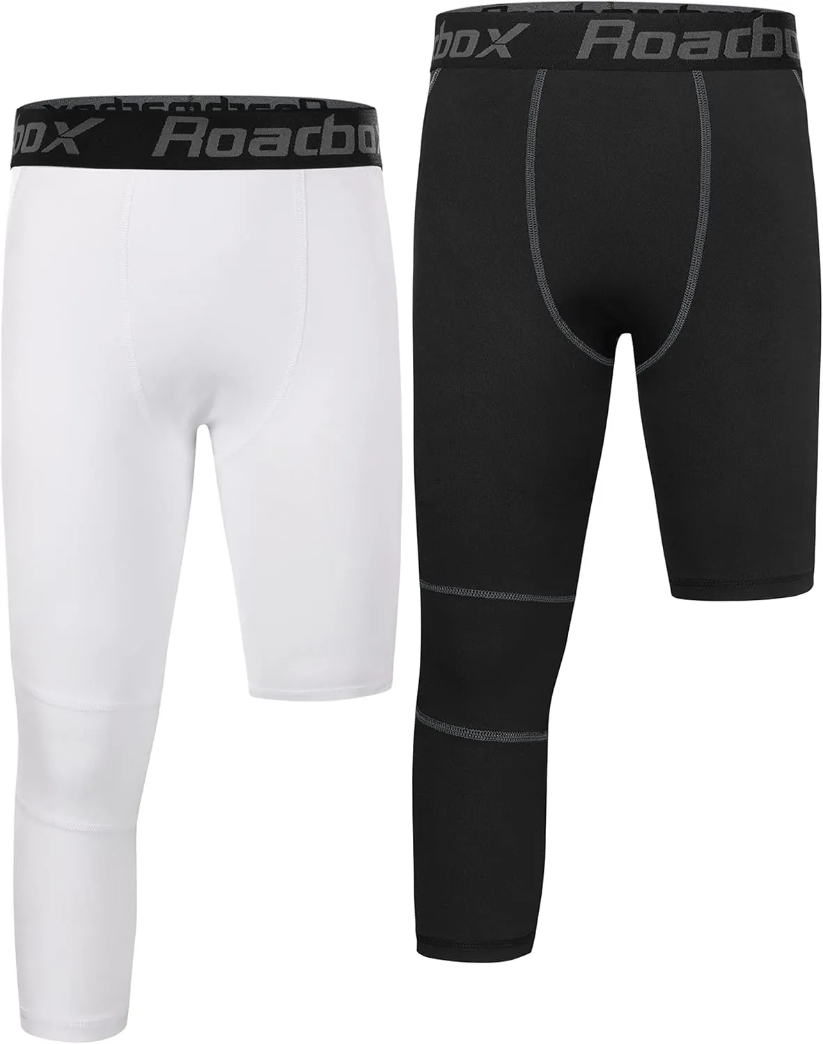 Roadbox Boys One Leg Compression Pants, 2Pack 3/4 Athletic Basketball Leggings, Youth Sports Baselayer Tights