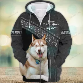 Siberian Husky Love Black Never Walk Alone 3D Full Print Shirts, Christmas Dog Memorial Gifts for loss of Dog