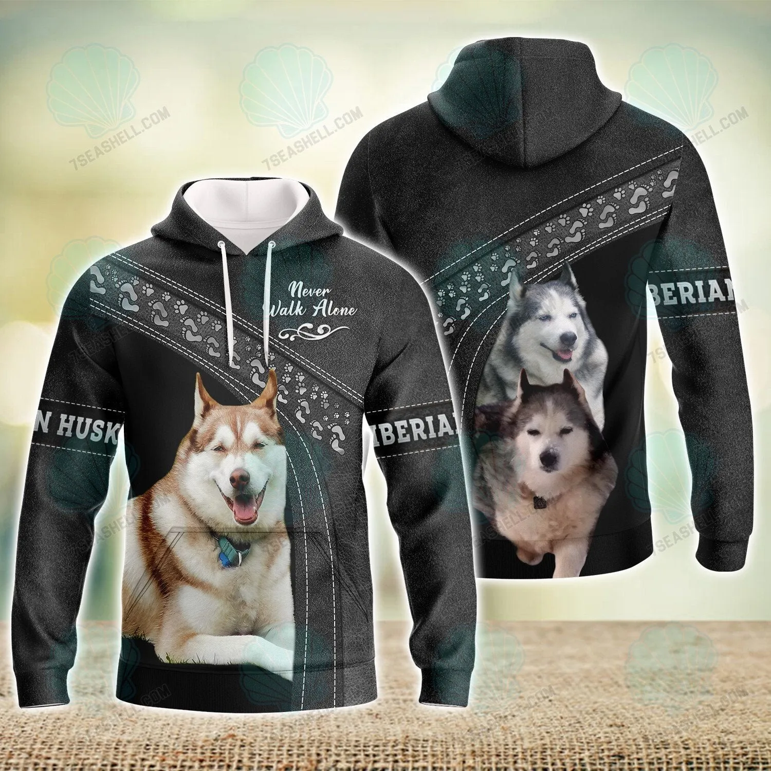 Siberian Husky Love Black Never Walk Alone 3D Full Print Shirts, Christmas Dog Memorial Gifts for loss of Dog