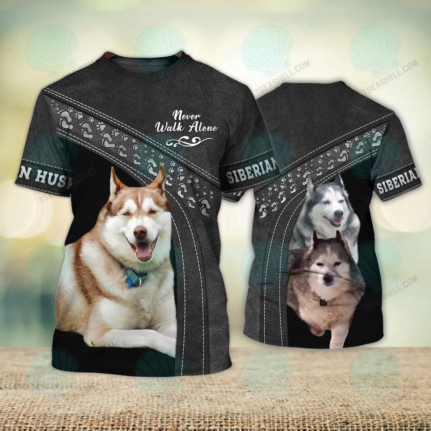 Siberian Husky Love Black Never Walk Alone 3D Full Print Shirts, Christmas Dog Memorial Gifts for loss of Dog