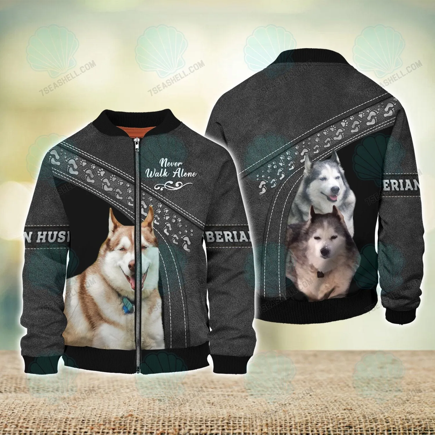 Siberian Husky Love Black Never Walk Alone 3D Full Print Shirts, Christmas Dog Memorial Gifts for loss of Dog