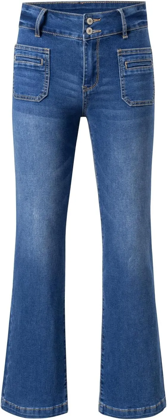Sidefeel Women's Wide Leg Jeans High Waisted Tummy Control Stretchy Pockets Front Straight Leg Jeans