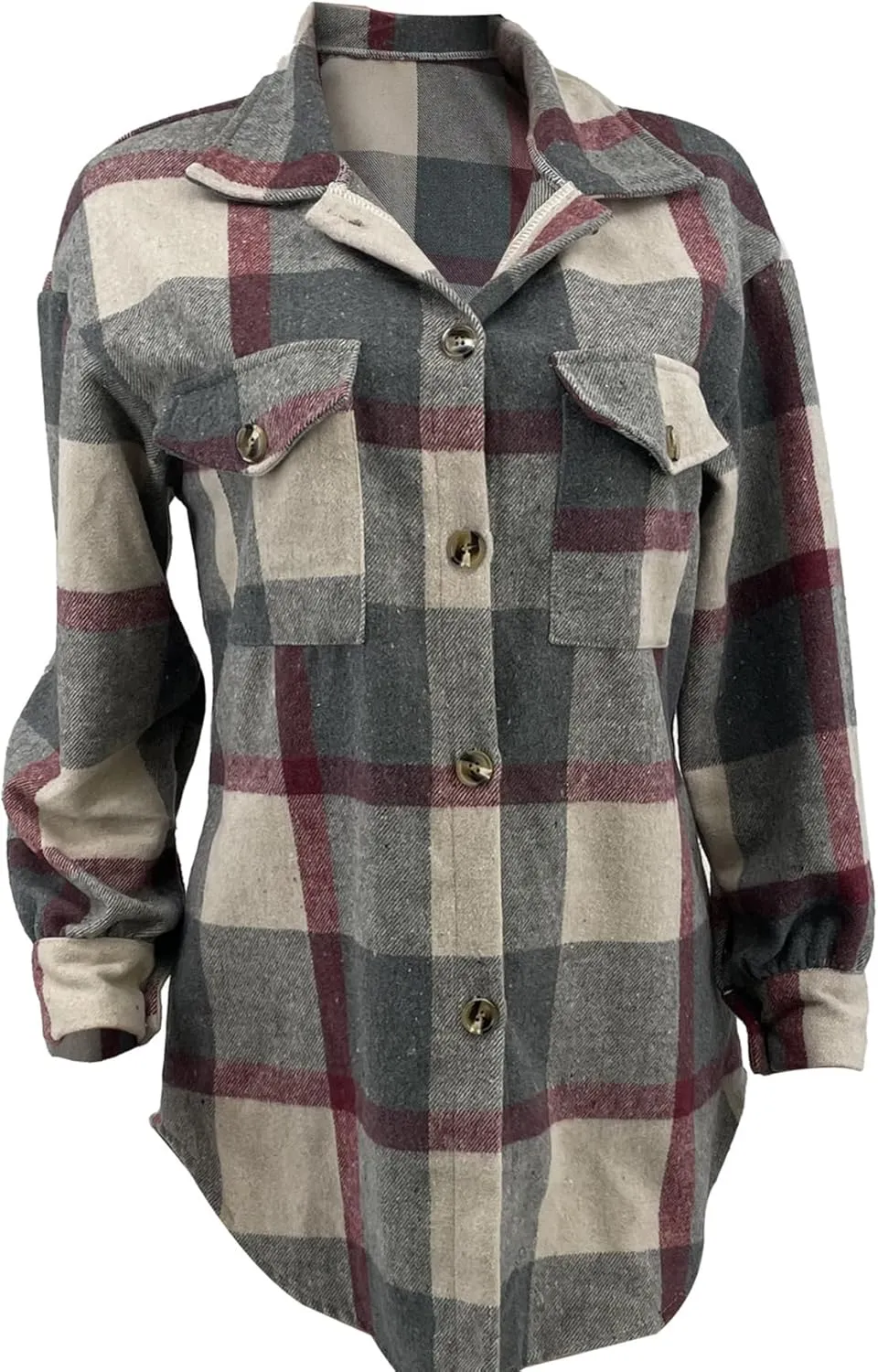 Tcremisa Womens Casual Plaid Shirt Jacket Wool Blend Button Down Long Sleeve Shacket Coats
