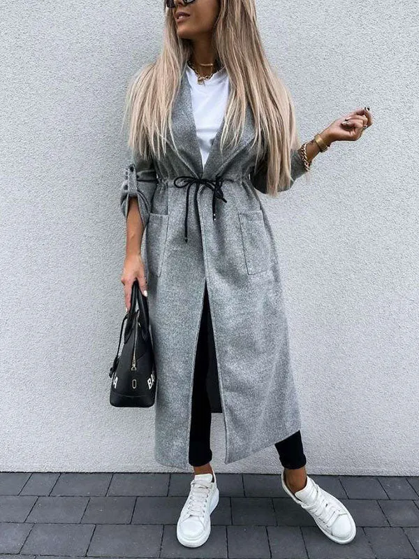 Tie Front Maxi Woolen Coat