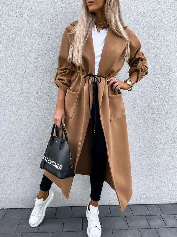 Tie Front Maxi Woolen Coat