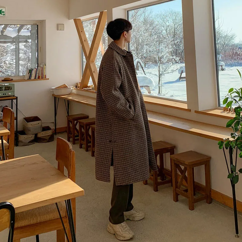Toleet classy outfits men Myq Winter New Men's Retro Plaid Coat Korean Style Couple Mid-Length over-the-Knee Loose Woolen Coat